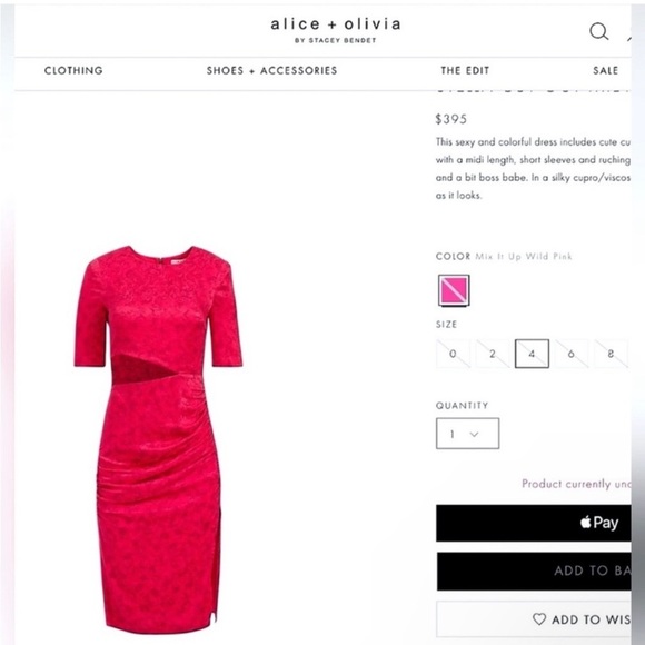 NWT Alice + Olivia Stella Cutout Midi Pink Dress - Picture 6 of 14